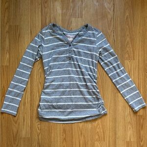 Maternity Gray and White Striped Long Sleeve Top